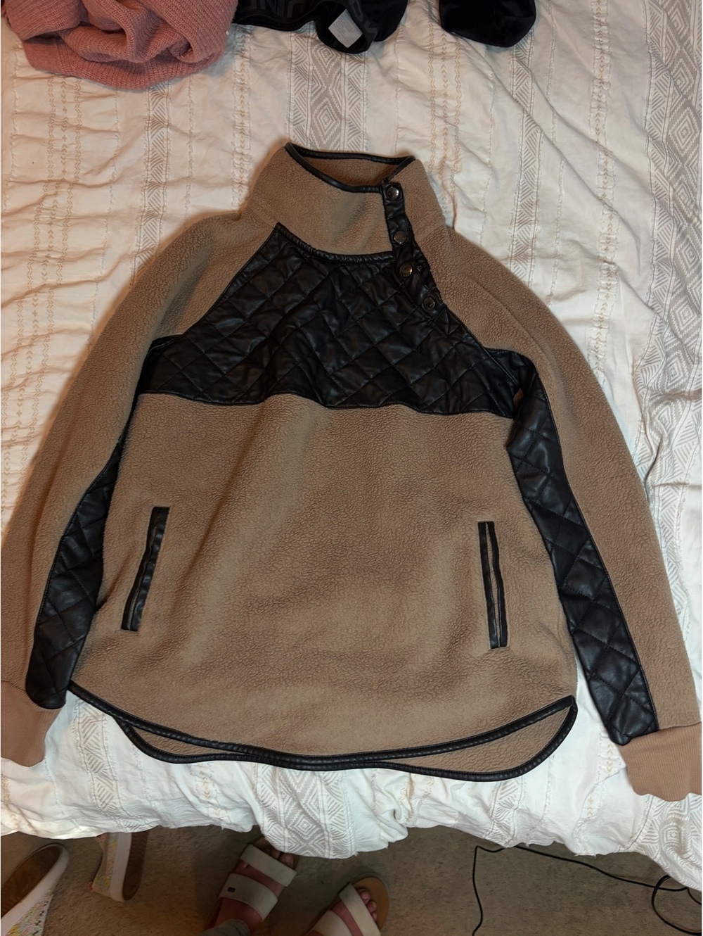 Abercrombie & Fitch Sherpa Fleece Faux Leather Pullover Jacket Size Small